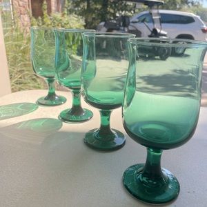 Vintage Stemware Green w/Gold Rim • Water/Wine
